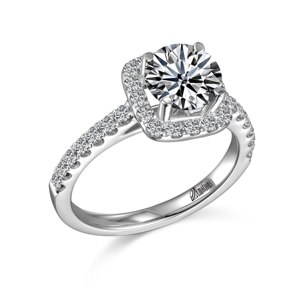 Dazzling Cushion Halo Ring Semi-Mount with .54Cts Diamonds