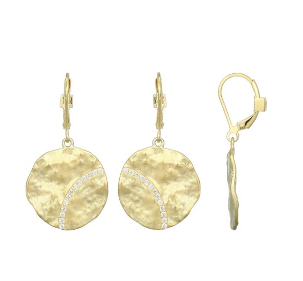Sterling Silver ELLE "Galaxy" Yellow Gold-Plated White CZ Leverback Earrings