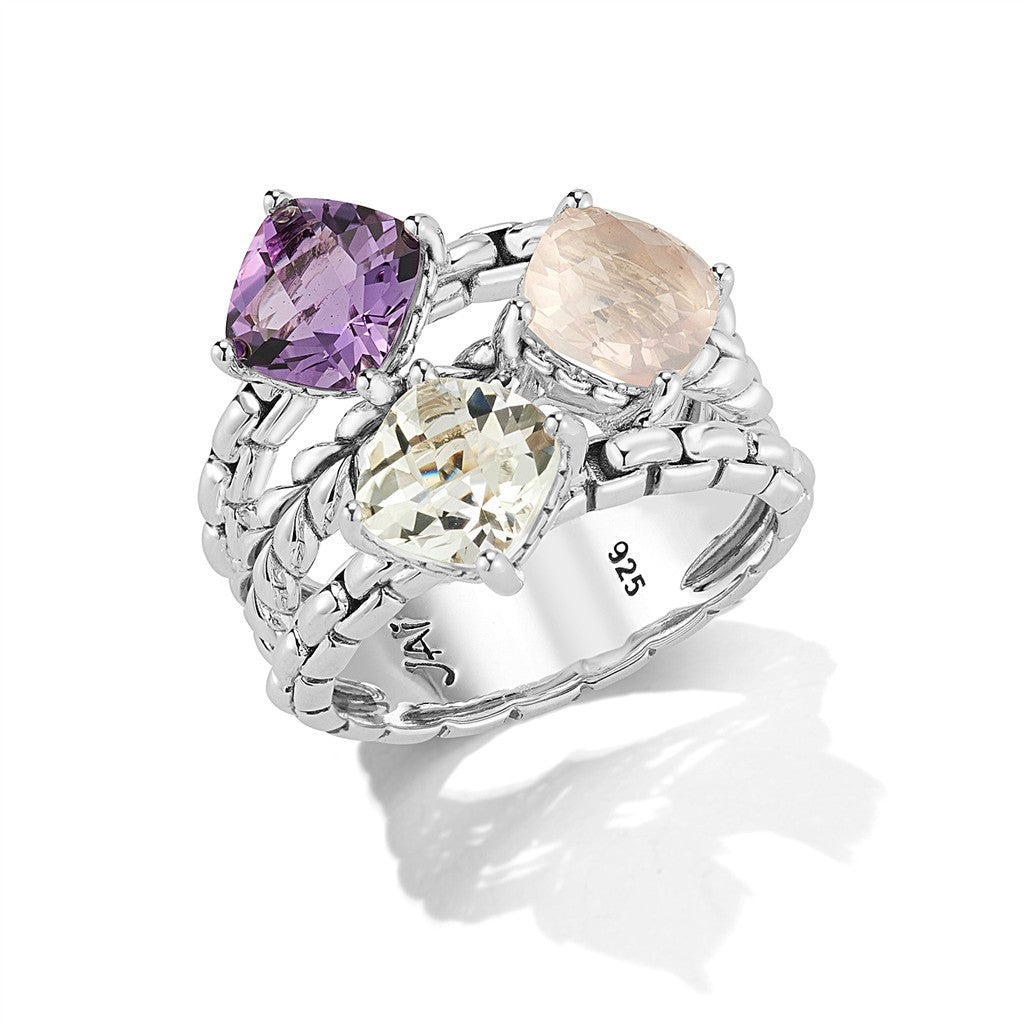 JAI Sterling Silver Modern Artisan Multi Gemstone | Silver Rings