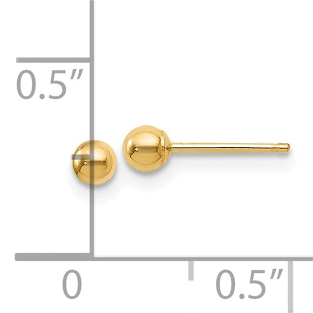 Classic 14K Yellow Gold 3MM Ball Stud Earrings