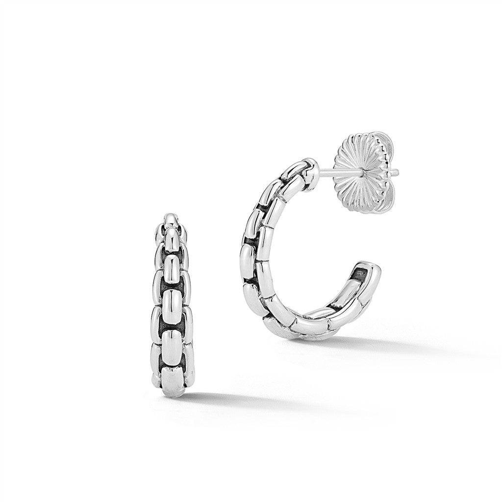 JAI Sterling Silver Box Chain Pattern J Hoop Earri | Silver Earrings