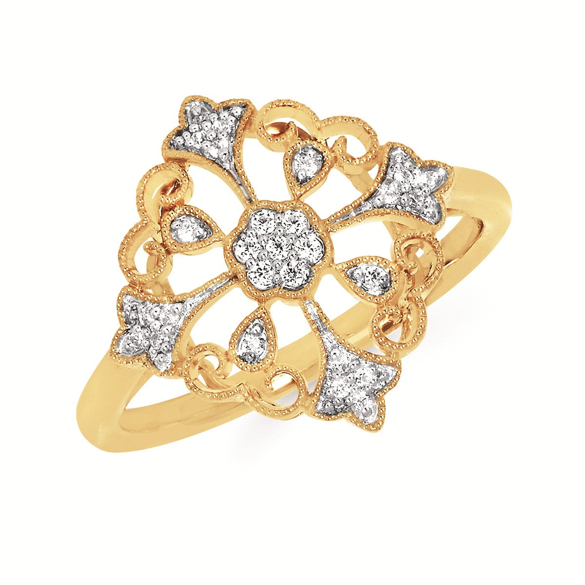 14K Two-Tone .10CTW Vintage-Style Diamond Fashion Ring with Milgrain