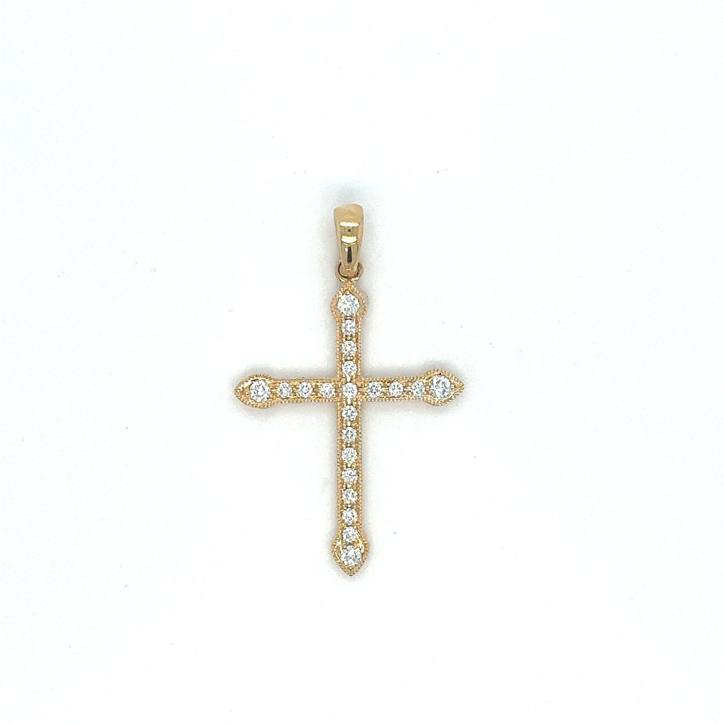 18K Yellow Gold .26CTW Diamond Cross with Milgrain Details