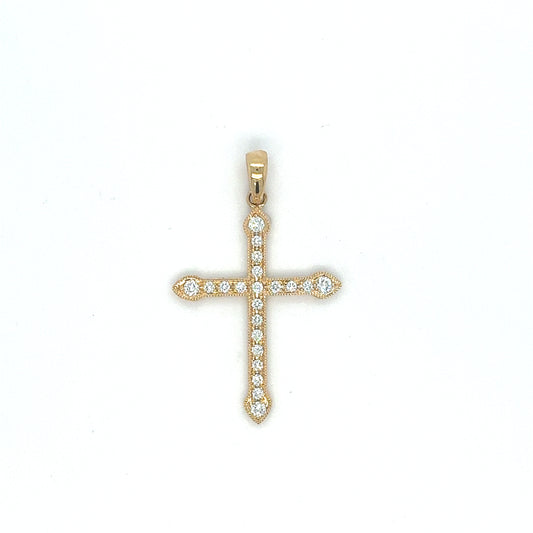 18K Yellow Gold .26CTW Diamond Cross with Milgrain Details