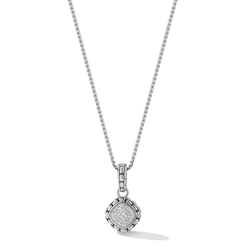JAI Sterling Silver Cushion Box-Chain Pattern Diamond Pendant – .23CTW