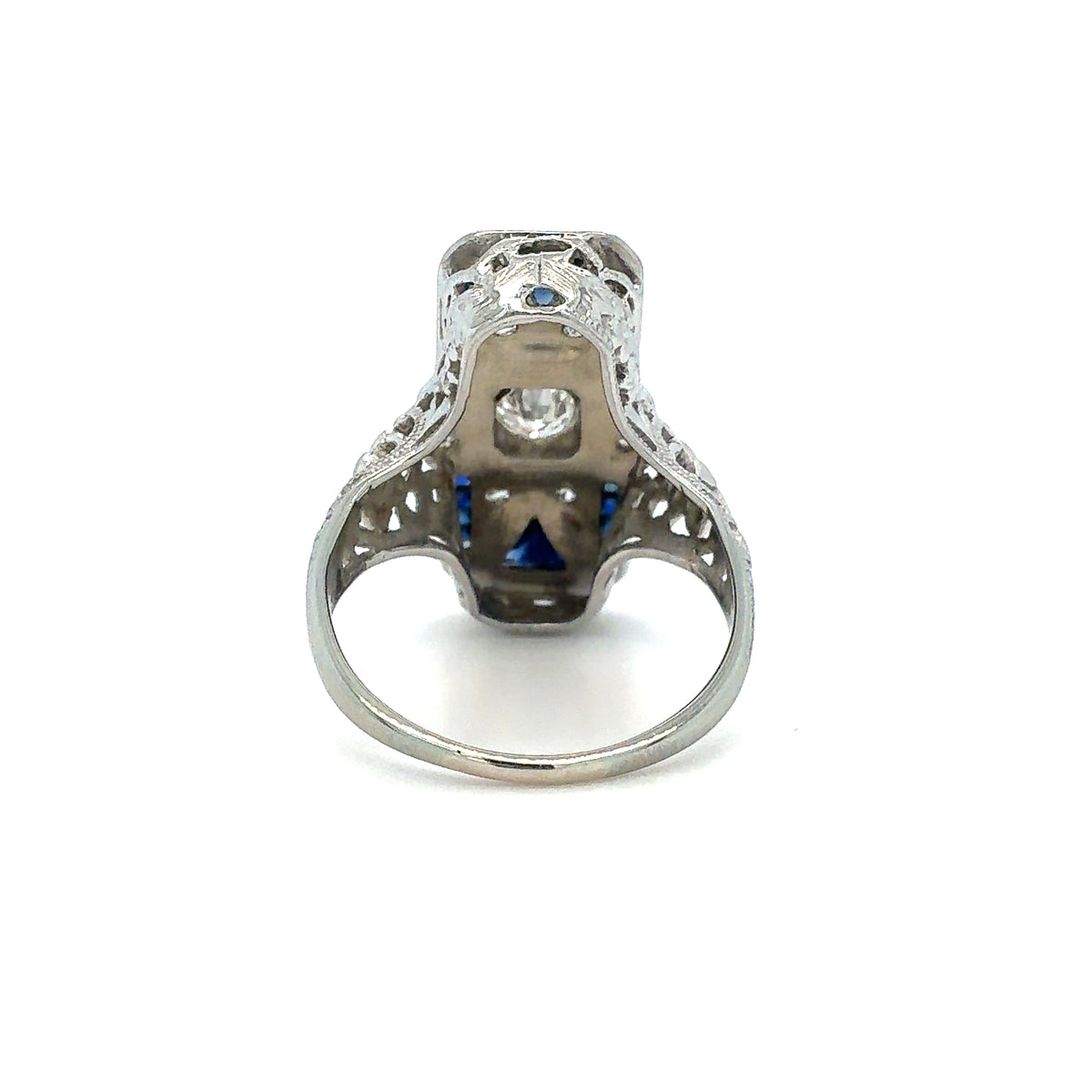 Estate 18K White Gold Ladies Diamond & Sapphire Art Deco Ring – Size 5.25