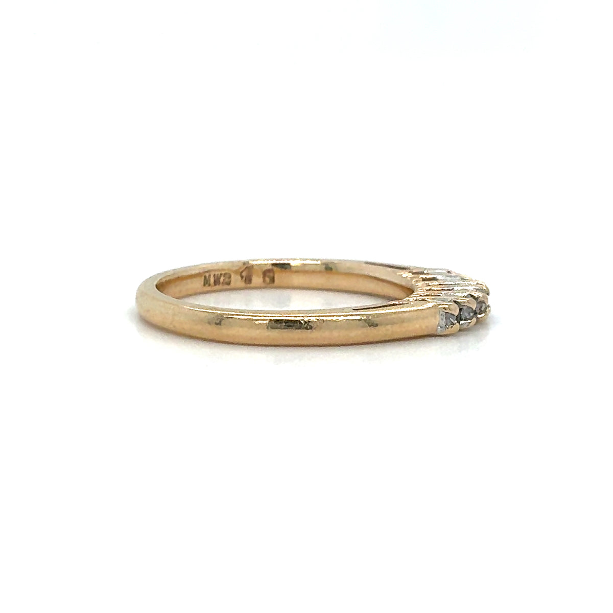 Estate 14K Yellow Gold Ladies Wedding Band with 6 Round Brilliant-Cut Stones – Size 4