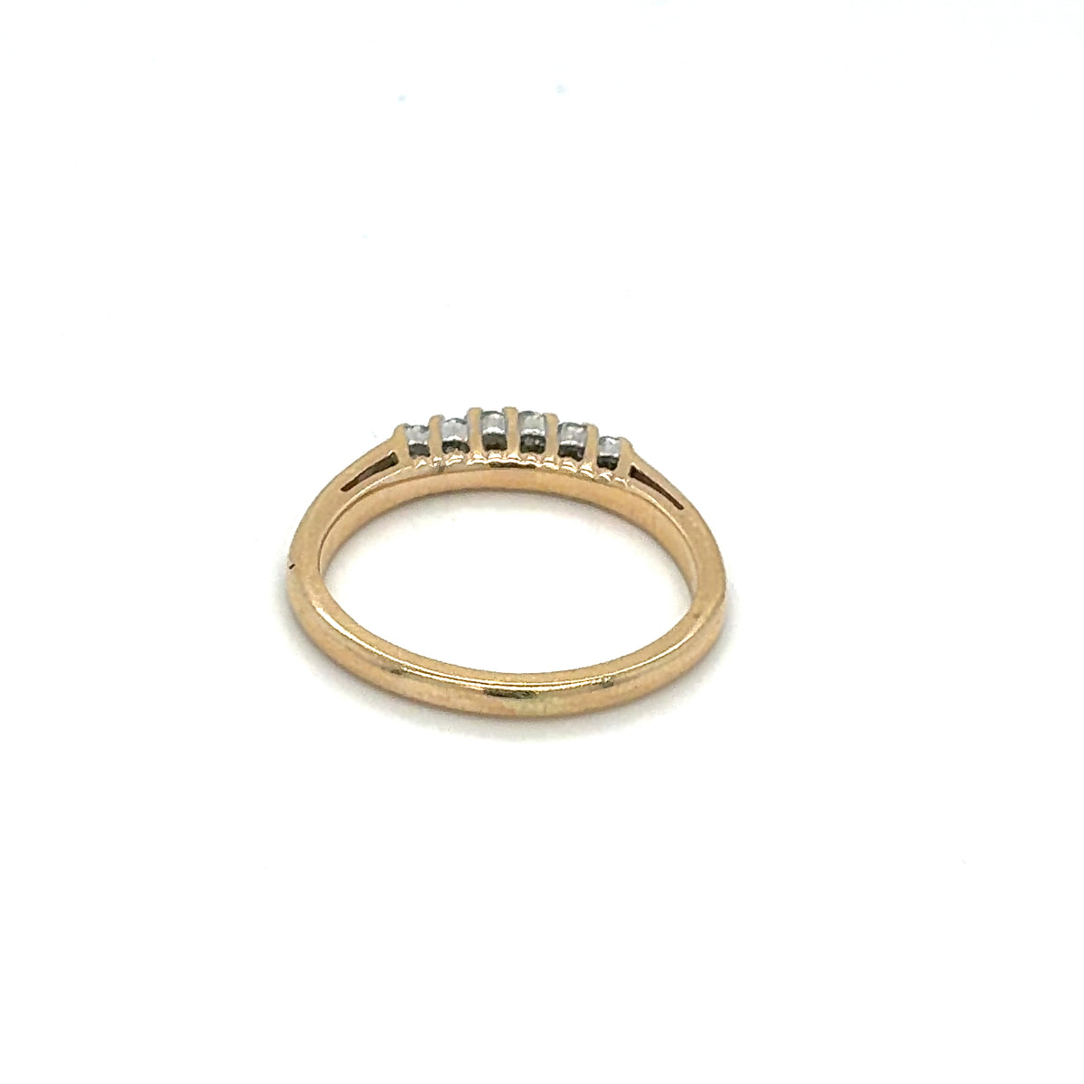 Estate 14K Yellow Gold Ladies Wedding Band with 6 Round Brilliant-Cut Stones – Size 4