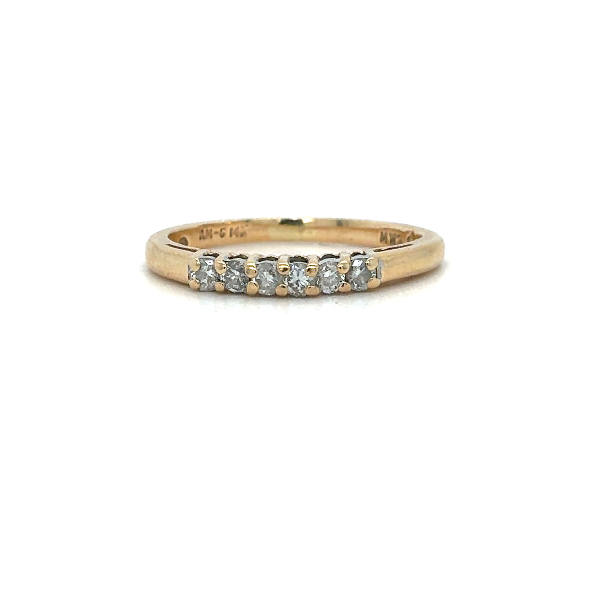Estate 14K Yellow Gold Ladies Wedding Band with 6 Round Brilliant-Cut Stones – Size 4