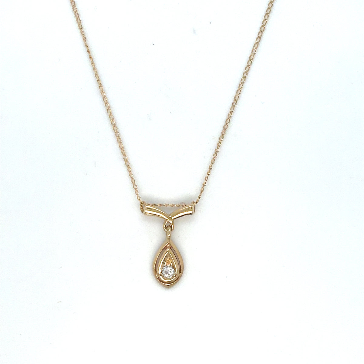 Estate 14K Yellow Gold Diamond Teardrop Pendant with Ribbon Bale