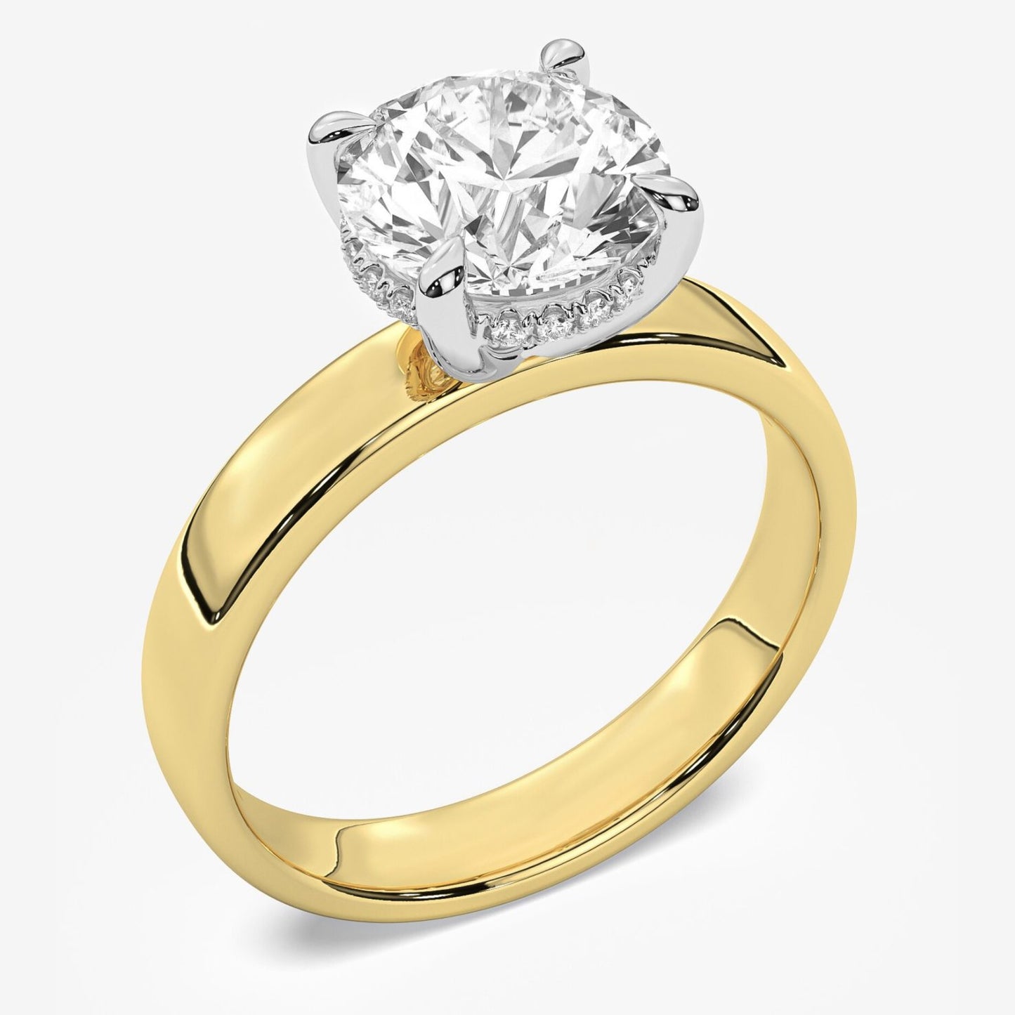 Peg Head Solitaire with Wide Shank and Hidden Halo. 3.5mm Wide Shank Semi-Mount
