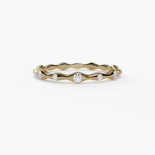 14K Yellow Gold .16CTW Scalloped Bezel-Set Diamond Band – Size 6