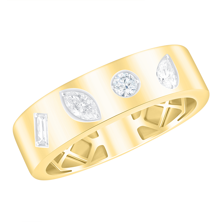 14K Yellow Gold .34CTW Multi-Shape Flush-Set Diamond Band