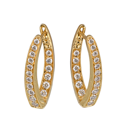 18KYG .85CTW Off Set Diamond Inside/Outside Hoops with Milgrain Details