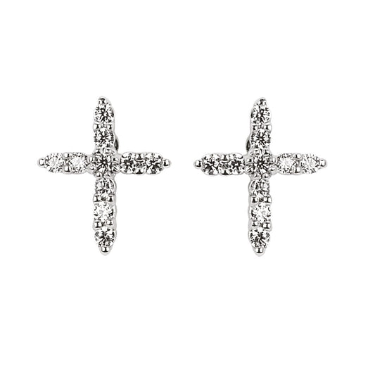 14KWG .14CTW Diamond Cross Stud Earrings
