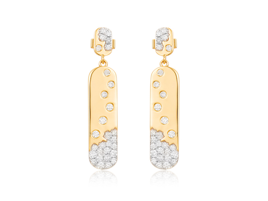 14K Yellow Gold .79CTW Scattered Diamond Dangle Stud Earrings