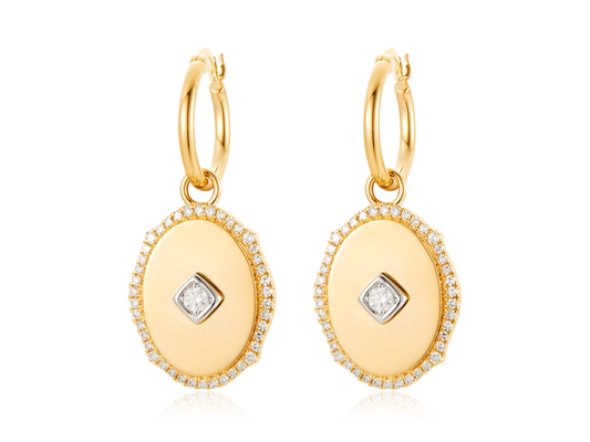 14K Two-Tone .44CTW Hoop Earrings with Removable Oval Diamond Dangle