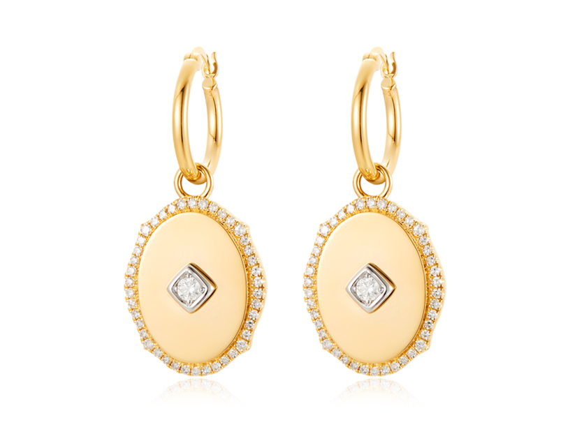 14K Two-Tone .44CTW Hoop Earrings with Removable Oval Diamond Dangle