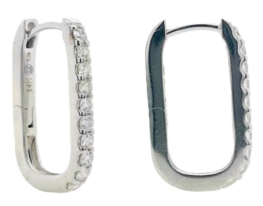 14K White Gold .41CTW Natural Diamond Paperclip Hoop Earrings