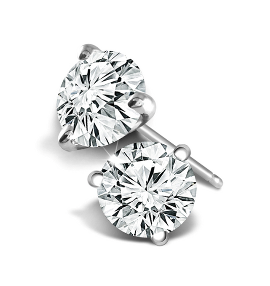 14K White Gold 1CTW Round Brilliant Cut Diamond Stud Earrings 3-Prong G-H SI2 with Friction On/Off Backs