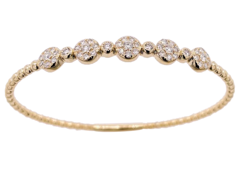 14K Two-Tone 1.07CTW Natural Diamond Flexie Bangle with Round Clusters & Beaded Detail