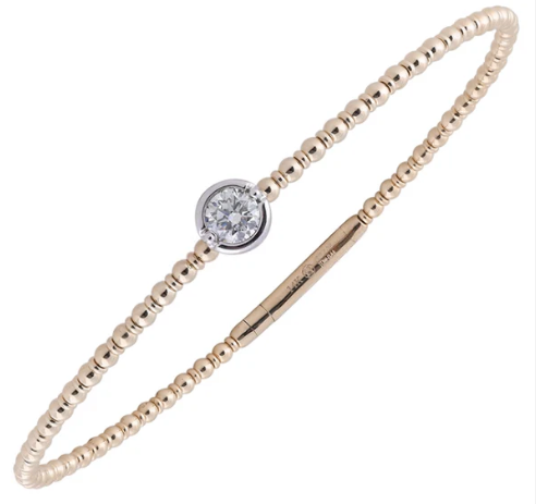 14K Yellow and White Gold Diamond Station Bangle Bracelet, 0.30ctw – 6.75 Inch