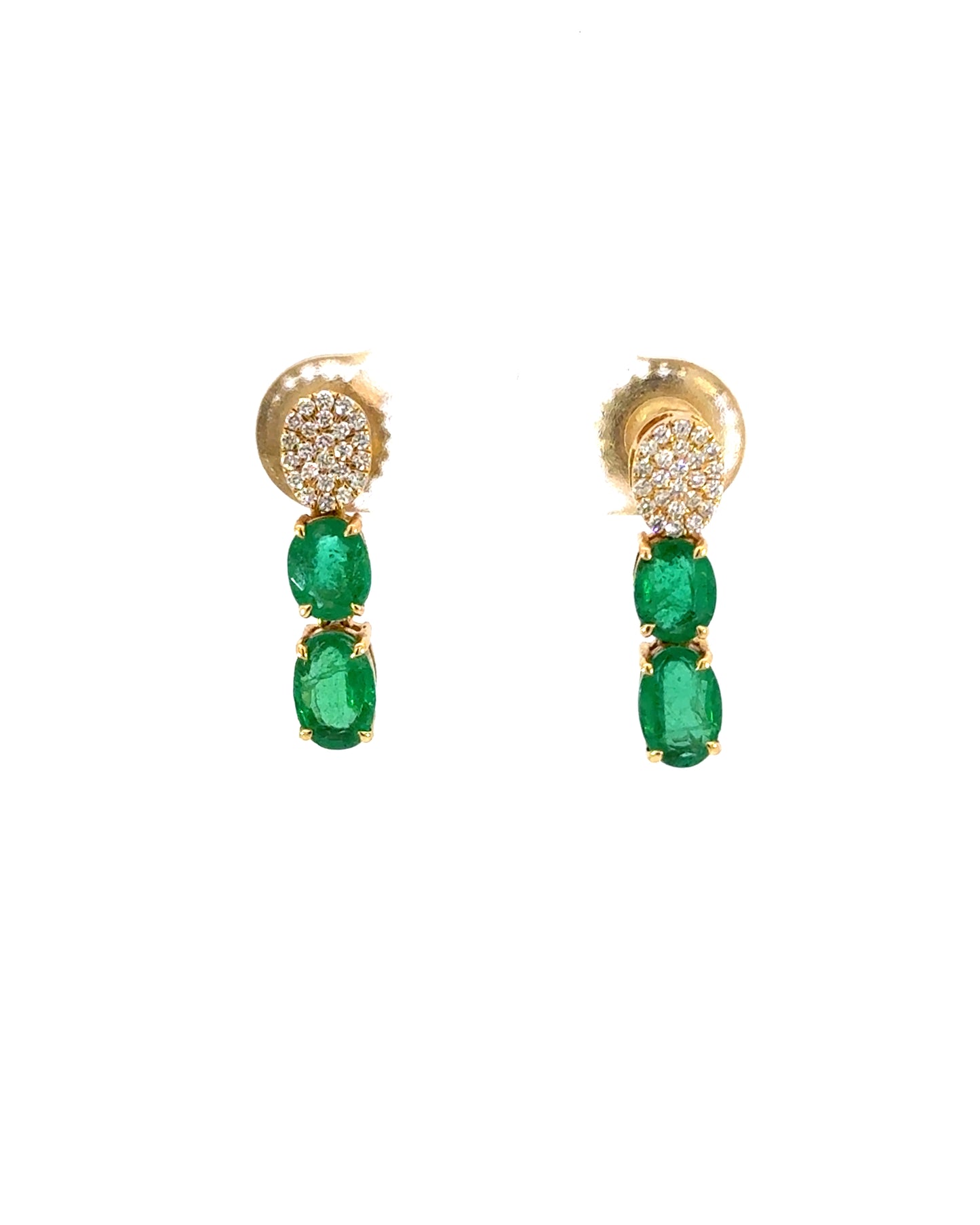 18K Yellow Gold 1.56CTW Emerald & .18CTW Diamond Dangle Stud Earrings