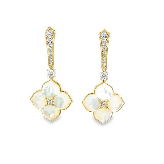 18K Yellow Gold 4.10CTW Mother-of-Pearl & .40CTW Diamond Flower Dangle Earrings