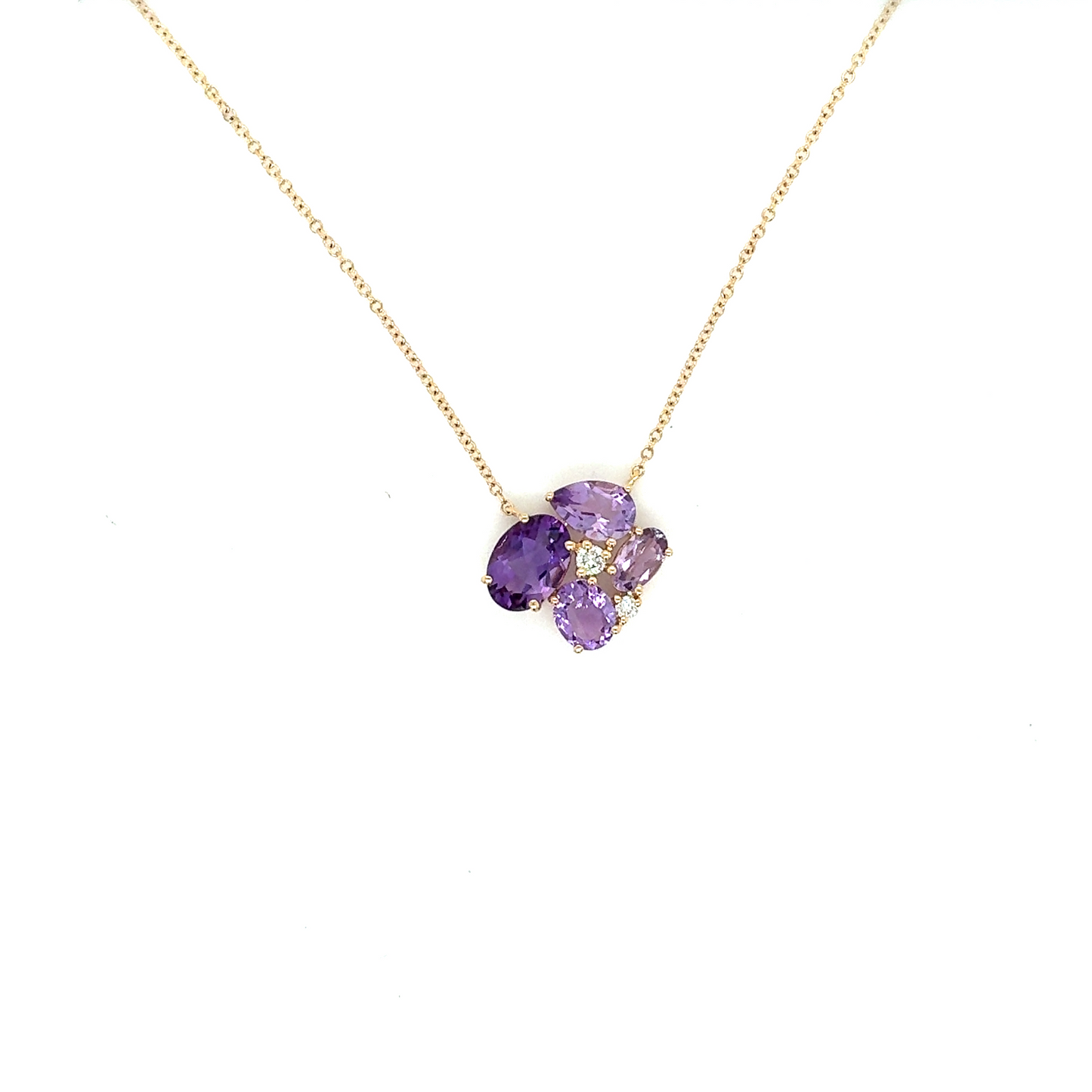 14K Yellow Gold Amethyst & Diamond Pendant – 1.91ct Mixed Shapes, .05ctw RBC with Chain