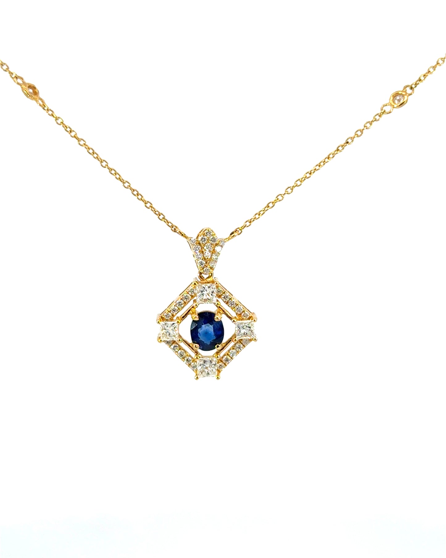 18K Yellow Gold .62CTW Oval Sapphire & .68CTW Diamond Necklace