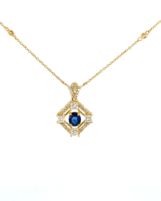 18K Yellow Gold .62CTW Oval Sapphire & .68CTW Diamond Necklace