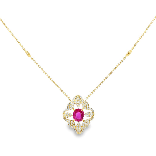 18K Yellow Gold .66CT Oval Ruby & .45CTW Diamond Necklace