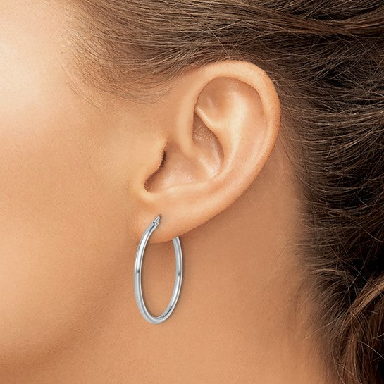Classic 14K White Gold Polished Hoop Earrings