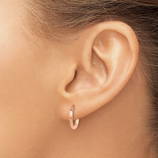Elegant 14K Rose Gold 2mm Polished Hoop Earrings