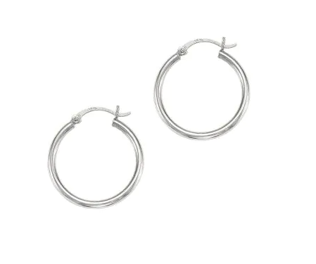 14K White Gold 2 x 25MM Hoop Earrings