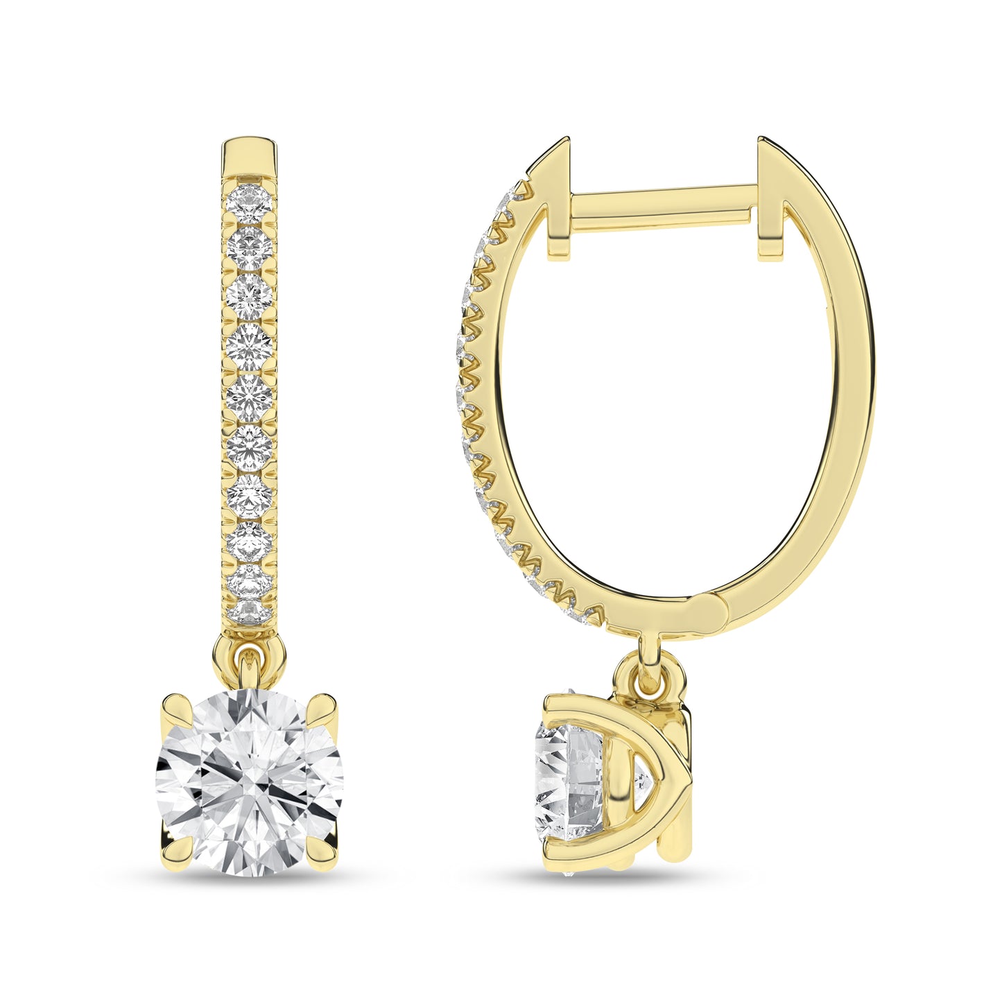 LGD 2.38CTW 14K Yellow Gold Diamond Hoop Earrings with Dangle