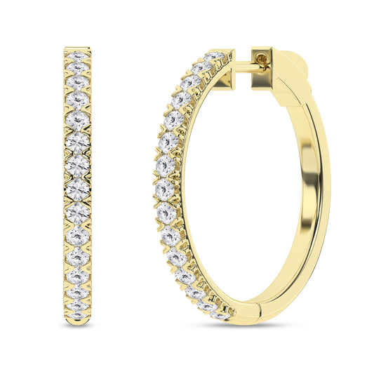 14K Yellow Gold 1CTW Lab-Grown Inside-Outside Hoop Earrings