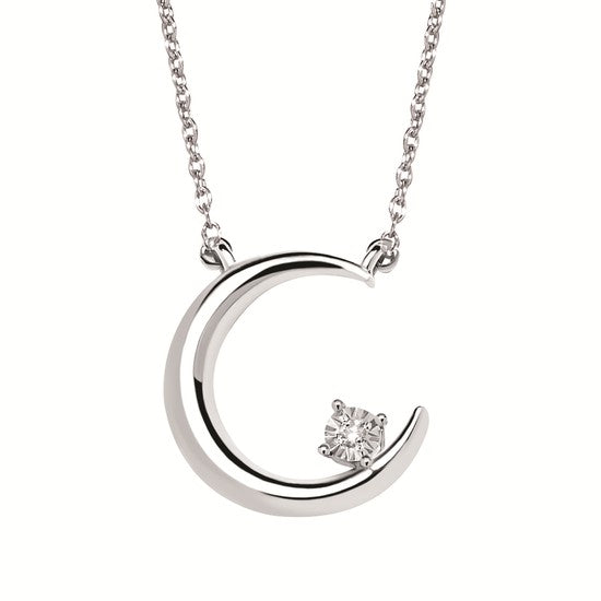 SS .01CTW Diamond Half Moon Necklace with Chain