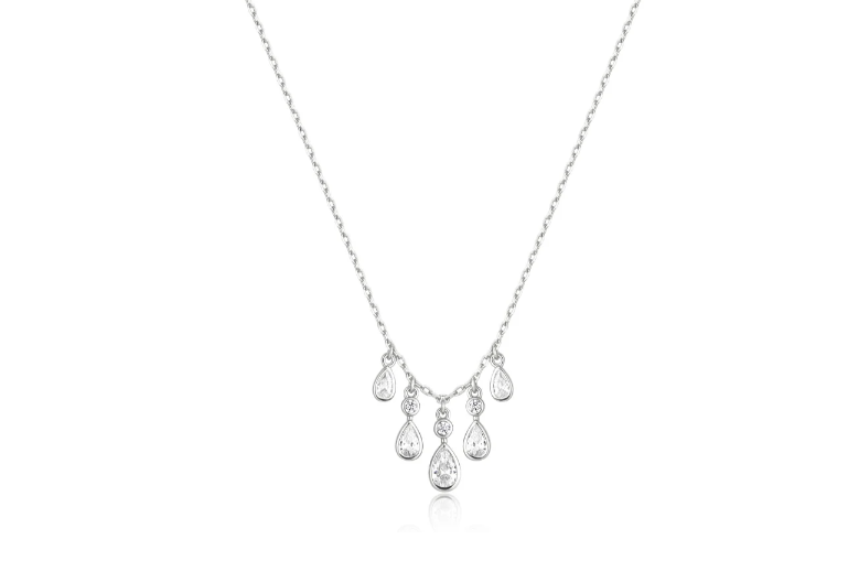 Ania Haie Sterling Silver Bezel-Set Teardrop Cascade Necklace