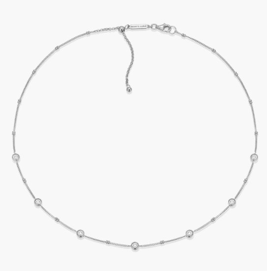 Monte Luna Sterling Silver, Silver, Bezel-Station Lab-Created Diamond Beaded Bolo Necklace