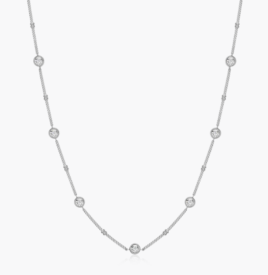 Monte Luna Sterling Silver, Silver, Bezel-Station Lab-Created Diamond Beaded Bolo Necklace