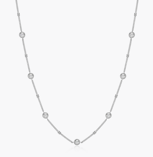 Monte Luna Sterling Silver, Silver, Bezel-Station Lab-Created Diamond Beaded Bolo Necklace