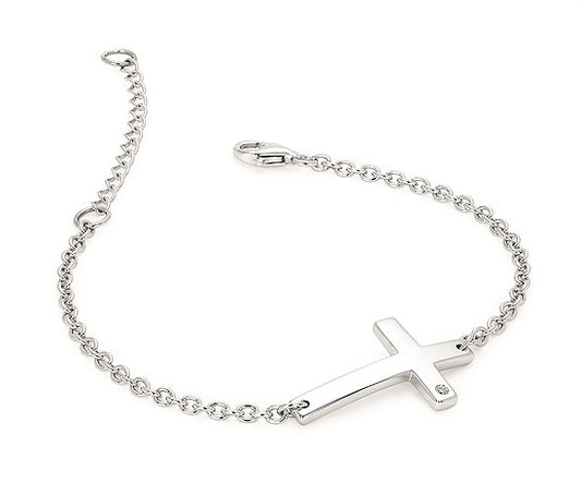 Sterling Silver Sideways Cross Bracelet .01CTW Diamond 6.5"–8"