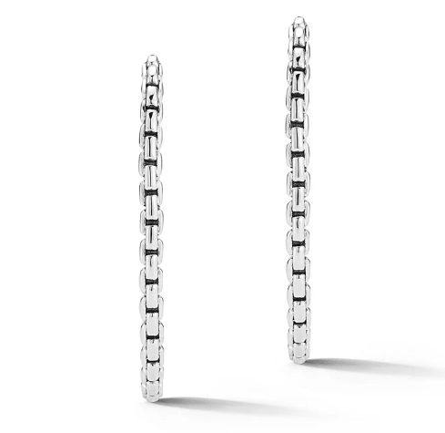 JAI Sterling Silver Box Pattern Hoop Earrings