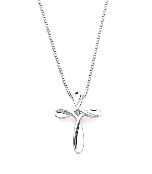 SS .01CTW Diamond Cross Pendant with 18" Chain