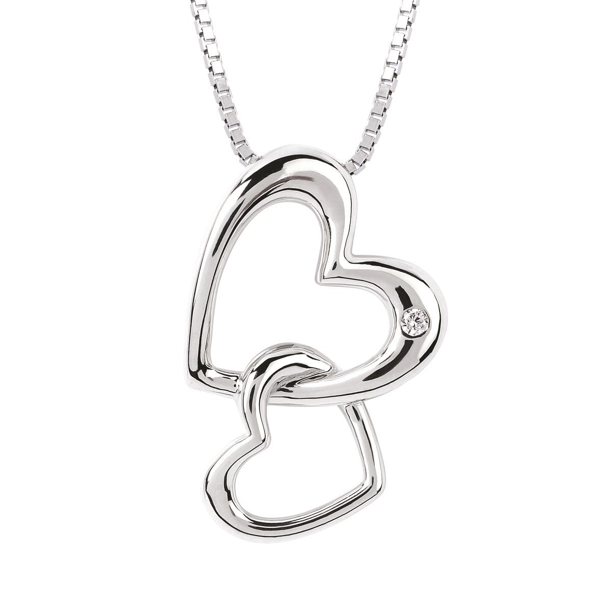SS .01CTW Double Heart Diamond Pendant with 18" Box Chain