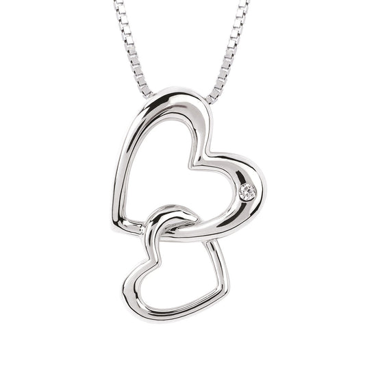 SS .01CTW Double Heart Diamond Pendant with 18" Box Chain