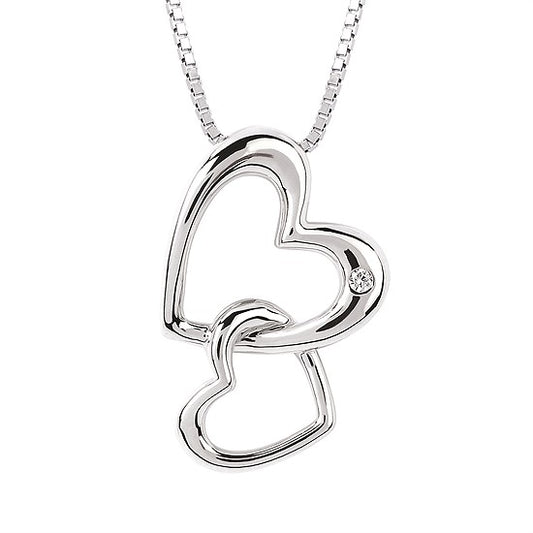 SS .01CTW Double Heart Diamond Pendant with 18" Box Chain
