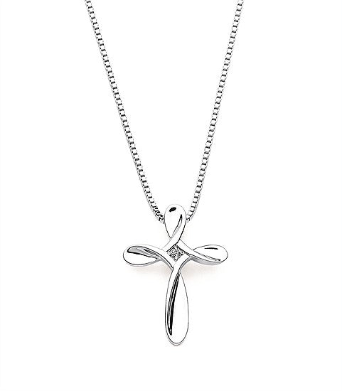 SS .01CTW Diamond Cross Pendant with Box Chain