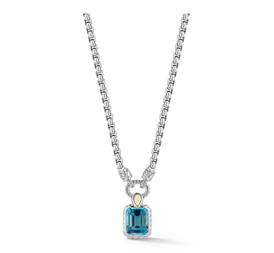 JAI Sterling Silver & 14K Gold Swiss Blue Topaz Emerald-Cut Necklace